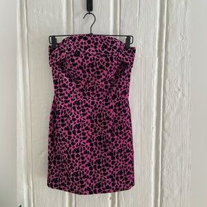 2011 Betsy Johnson Strapless Dress Hot Pink Leopard Size 6